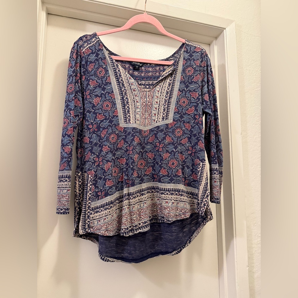 Lucky Brand Blue and Pink Floral Blouse